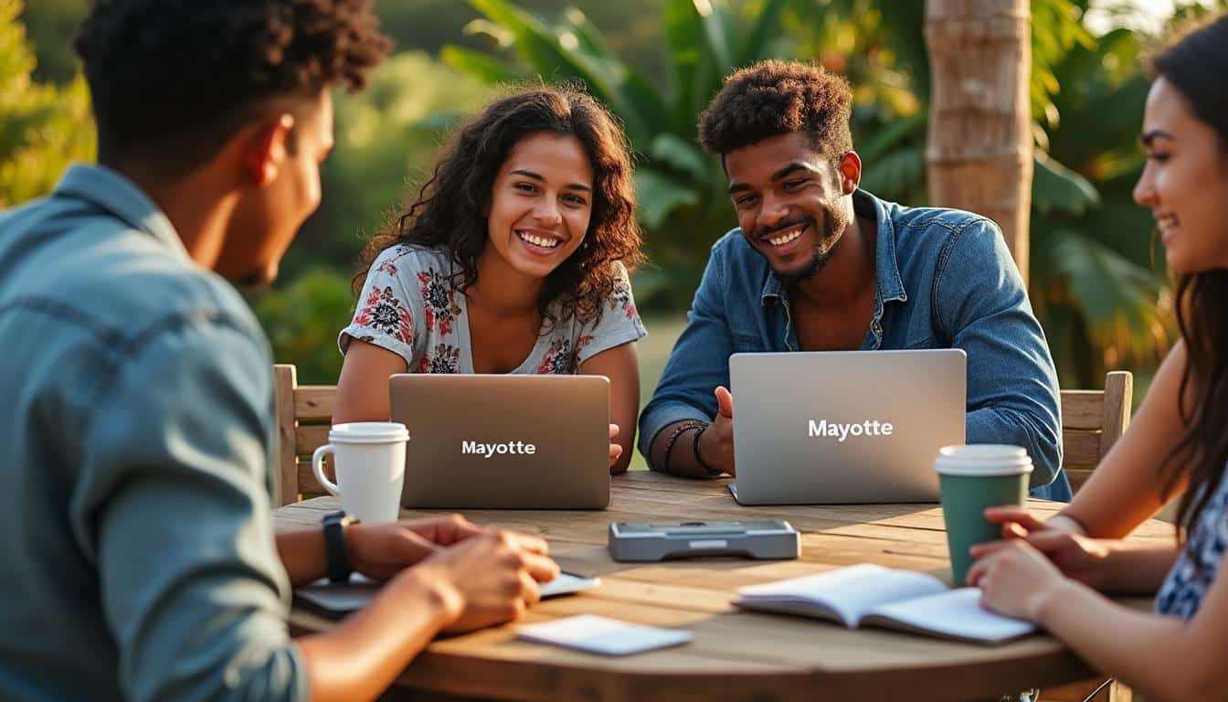 Illustration: Les supports les plus populaires avec le logo de Mayotte : autocollants, plaques et autres